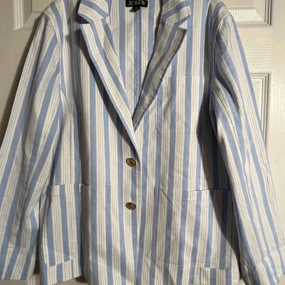 J. Crew Linen Striped Blue & White Blazer Jacket S